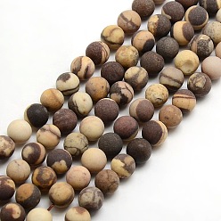 Zebra Jasper Frosted Natural Zebra Jasper Round Bead Strands, 4mm, Hole: 1mm, about 93~96pcs/strand, 14.9~15.6 inch