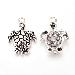 Antique Silver Tibetan Style Alloy Sea Turtle Pendants, Cadmium Free & Nickel Free & Lead Free, Antique Silver, 22x15.5x2.5mm, Hole: 2mm, about 595pcs/1000g