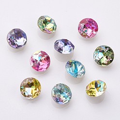 Mixed Color K9 Glass Rhinestone Cabochons, Shiny Laser Style, Imitation Austrian Crystal, Pointed Back & Back Plated, Faceted, Flat Round, Back Plated, Mixed Color, 8x4.5mm