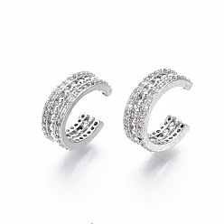 Real Platinum Plated Brass Micro Pave Clear Cubic Zirconia Cuff Earrings, Ring, Real Platinum Plated, Nickel Free, 4.5x10mm