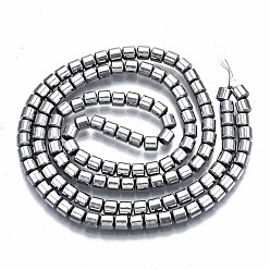 Platinum Plated Electroplate Non-magnetic Synthetic Hematite Beads Strands, Column, Platinum Plated, 3.5x3mm, Hole: 1mm, about 125~126pcs/strand, 15.55 inch~15.83 inch(39.5cm~40.2cm)