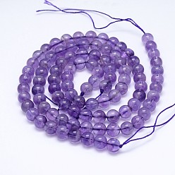 Amethyst Natural Amethyst Round Bead Strands, Grade AB, 4mm, Hole: 0.7mm, about 95pcs/strand, 15.5 inch