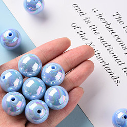 Bleu Bleuet Perles acryliques opaques, de couleur plaquée ab , ronde, bleuet, 20x19mm, Trou: 2~3mm, environ111 pcs / 500 g