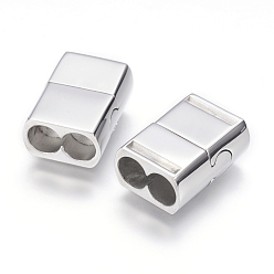 Stainless Steel Color 304 Stainless Steel Magnetic Clasps with Glue-in Ends, Rectangle, Stainless Steel Color, 19.5x15x8.5mm, Hole: 6mm