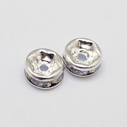 Crystal Rack Plating Rondelle Brass Grade A Rhinestone Spacer Beads, Silver Color Plated, Crystal, 4x2mm, Hole: 0.5mm