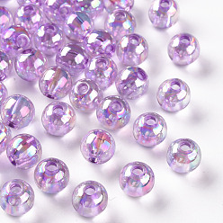 Lilac Transparent Acrylic Beads, AB Color Plated, Round, Lilac, 8x7mm, Hole: 2mm, about 1745pcs/500g