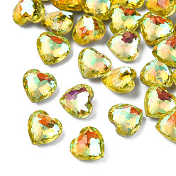 Citrine Glass Rhinestone Cabochons, Nail Art Decoration Accessories, Faceted, Heart, Citrine, 9.5x10x6mm