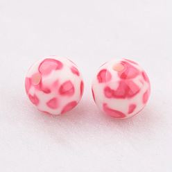 Hot Pink Spray Painted Resin Beads, with Heart Pattern, Round, Hot Pink, 10mm, Hole: 2mm