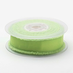 Light Green Polyester Frayed Grosgrain Ribbons, with Fringe Tassel, Light Green, 1 inch(25mm), about 50yards/roll(45.72m/roll)