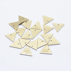 Real 18K Gold Plated Brass Charms, Long-Lasting Plated, Nickel Free, Triangle, Real 18K Gold Plated, 12x14x1mm, Hole: 1mm