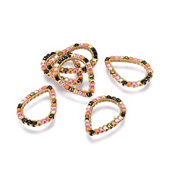 Coloré Miyuki & toho perles de rocaille japonaises faites à la main, avec anneaux en laiton, Motif métier, larme, or, colorées, 19~20x14x1.8mm