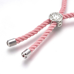Pink Cotton Cord Bracelet Making, with Brass Findings, Flat Round with Tree of Life, Pink, 8-5/8 inch(22cm), Hole: 2mm