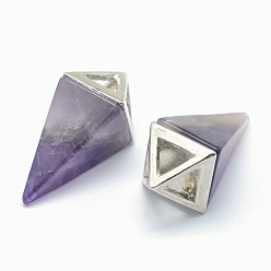 Amethyst Natural Amethyst Pendants, with Alloy Findings, Triangle, Platinum, 34x14x14.5mm, Hole: 4x6mm