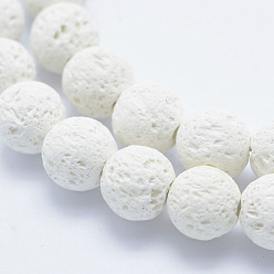 White Synthetic Lava Rock Beads Strands, Dyed, Round, White, 6mm, Hole: 1mm, , about 63pcs/strand, 15.7 inch(40cm)