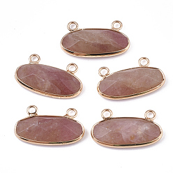 Strawberry Quartz Natural Strawberry Quartz Pendants, with Brass Findings, Faceted, Oval, Golden, 14x24.5~25x5.5~6mm, Hole: 2.5mm