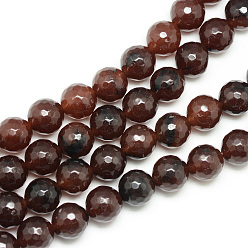 Saddle Brown Natural White Jade Bead Strands, Dyed, Faceted, Round, Saddle Brown, 6mm, Hole: 1mm, about 60pcs/strand, 14.06~14.45 inch(35.7~36.7cm)