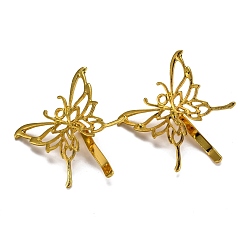 Golden Iron Hair Findings, Pony Hook, Ponytail Decoration Accessories, Fit for Brass Filigree Cabochons, Butterfly, Golden, 42x41x12mm, Hole: 3mm