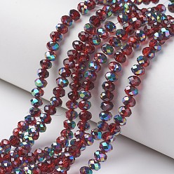 Rouge Foncé Plaquent verre transparent perles brins, demi-multi-couleur plaquée, facette, rondelle, rouge foncé, 8x6mm, Trou: 1mm, Environ 72 pcs/chapelet, 16.14 pouce (41 cm)