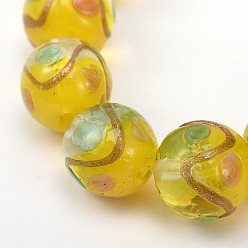 Yellow Round Shaped Handmade Gold Sand Bumpy Lampwork Beads, Yellow, 12mm, Hole: 2mm
