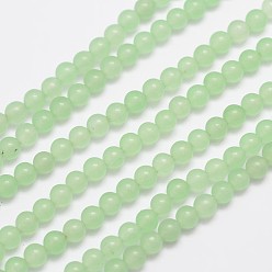 Light Green Natural & Dyed Malaysia Jade Bead Strands, Round, Light Green, 4mm, Hole: 0.8mm, about 92pcs/strand, 15 inch