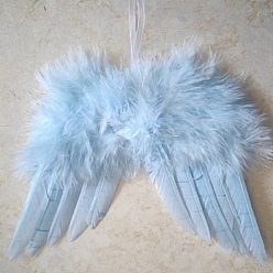 Bleu Ciel Clair Mini poupée plume d'aile d'ange, avec corde de polyester, pour la fabrication de moppet bricolage enfants accessoires de photographie décorations accessoires, lumière bleu ciel, 160x140mm