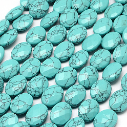 Synthetic Turquoise Faceted Oval Synthetic Turquoise Beads Strands, 17x13x6mm, Hole: 1mm, about 13pcs/strand, 8.26 inch