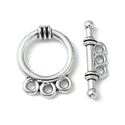 Antique Silver Tibetan Style Alloy Toggle Clasps, Ring, Antique Silver, Cadmium Free & Nickel Free & Lead Free, 18x14x3.5mm, Hole: 2mm