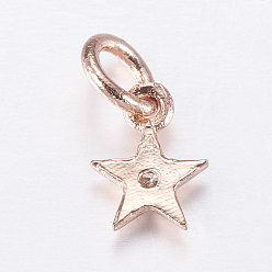 Rose Gold Brass Micro Pave Cubic Zirconia Charms, Star, Rose Gold, 8x6x2mm, Hole: 3mm