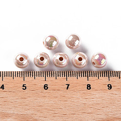 PeachPuff Opaque Acrylic Beads, AB Color Plated, Round, PeachPuff, 8x7mm, Hole: 2mm, about 1745pcs/500g