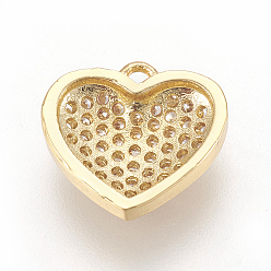 Golden Brass Micro Pave Cubic Zirconia Charms, Heart, Clear, Golden, 11.5x12x3mm, Hole: 1.2mm