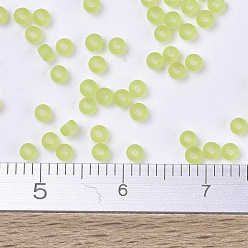 (RR143F) Matte Transparent Chartreuse MIYUKI Round Rocailles Beads, Japanese Seed Beads, (RR143F) Matte Transparent Chartreuse, 11/0, 2x1.3mm, Hole: 0.8mm, about 1100pcs/bottle, 10g/bottle