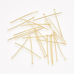 Golden Brass Flat Head Pins, Cadmium Free & Nickel Free & Lead Free, Golden, 30x0.75~0.8mm, 20 Gauge, about 8000pcs/1000g, Head: 1.8mm