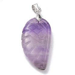 Amethyst Natural Amethyst Pendants, Wing, Platinum, 29x15x6mm, Hole: 4mm