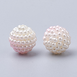 Pearl Pink Imitation Pearl Acrylic Beads, Berry Beads, Combined Beads, Rainbow Gradient Mermaid Pearl Beads, Round, Pearl Pink, 12mm, Hole: 1mm, about 200pcs/bag