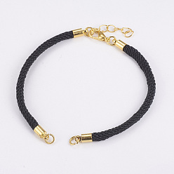Golden Nylon Cord Bracelet Making, with Brass End Chains and Findings, Black, Golden, 8-1/8 inch(205mm)x3mm, Hole: 3mm
