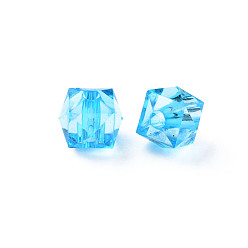 Deep Sky Blue Transparent Acrylic Beads, Faceted, Square, Deep Sky Blue, 8.5x9.5x9.5mm, Hole: 2.5mm, about 1070pcs/500g