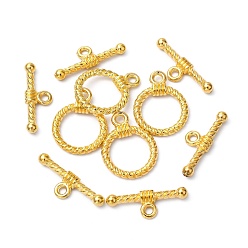 Golden Tibetan Style Alloy Toggle Clasps, Cadmium Free & Nickel Free & Lead Free, Ring, Golden, Ring: 19x14x3mm, Hole: 2mm, Bar: 20x8x3mm, Hole: 2mm