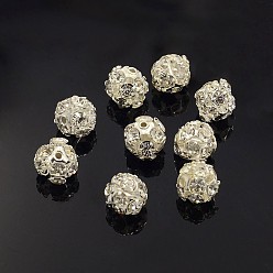Crystal Brass Rhinestone Beads, with Iron Single Core, Grade A, Silver Color Plated, Round, Crystal, 8mm in diameter, Hole: 1mm