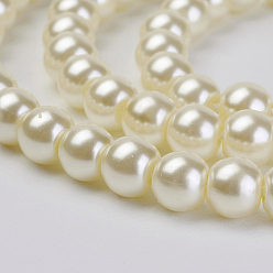 Beige Brins de perles de verre teints écologiques, Grade a, ronde, cordon en coton fileté, beige, 6mm, Trou: 1.2~1.5mm, Environ 70 pcs/chapelet, 15.7 pouce