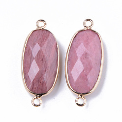 Rhodochrosite Natural Rhodochrosite Links Connectors, with Light Gold Plated Edge Brass Loops, Oval, Faceted, 27x11x5.5mm, Hole: 2mm