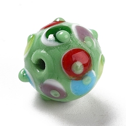 Vert Clair Perles lampwork, perles au chalumeau, faits à la main, ronde, vert clair, 11x13x12.5mm, Trou: 1.6mm
