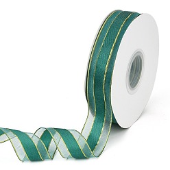 Vert Foncé Rubans en organza de couleur unie, ruban de bord filaire doré, pour la décoration de fête, emballage cadeau, vert foncé, 1" (25 mm), à propos de 50yard / roll (45.72m / roll)