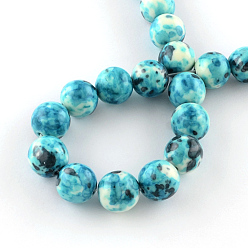 Turquoise Dyed Natural Ocean White Jade Round Bead Strands, Turquoise, 6mm, Hole: 1mm, about 62pcs/strand, 15.7 inch