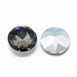 Gris Pointé cabochons en strass de verre, dos plaqué, facette, plat rond, grises , 14x5.8mm