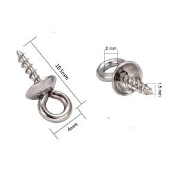 Stainless Steel Color 304 Stainless Steel Screw Eye Pin Peg Bails, For Half Drilled Beads, Stainless Steel Color, 10.5x4mm, Hole: 2mm, Pin: 1.5mm