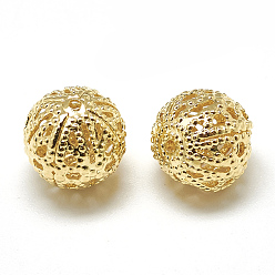 Real 18K Gold Plated Brass Filigree Beads, Filigree Ball, Round, Real 18K Gold Plated, 10mm, Hole: 1mm