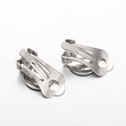 Platinum Iron Clip-on Earring Settings, with Round Flat Pad, Platinum, 19x10x7mm, Hole: 3mm, Tray: 10mm