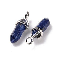 Sodalite Natural Sodalite Pendants, Faceted, with Platinum Tone Brass Findings, Lead free & Cadmium Free, Bullet, 27~30x9~10x7~8mm, Hole: 4x3mm
