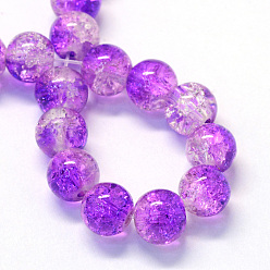 Dark Orchid Baking Painted Transparent Crackle Glass Round Bead Strands, Dark Orchid, 8.5~9mm, Hole: 1.5mm, about 105pcs/strand, 31.8 inch