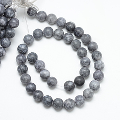Gray Natural White Jade Bead Strands, Dyed, Frosted, Round, Gray, 8~9mm, Hole: 1mm, about 46~48pcs/strand, 14.9 inch